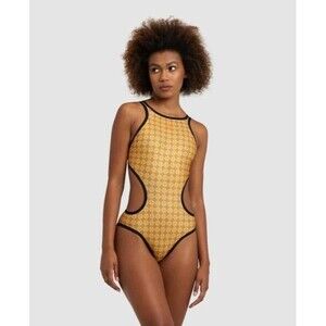 NWT ARENA 50th Anniversary Women's Tech Back One Piece Swimsuit Gold Size 36